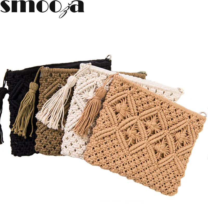 

SMOOZA 2018 new Knitted Women Envelope Hasp Beach Bag Clutch Elegant Female Braided Handbag Envelope Hasp Beach Bag For Ladies
