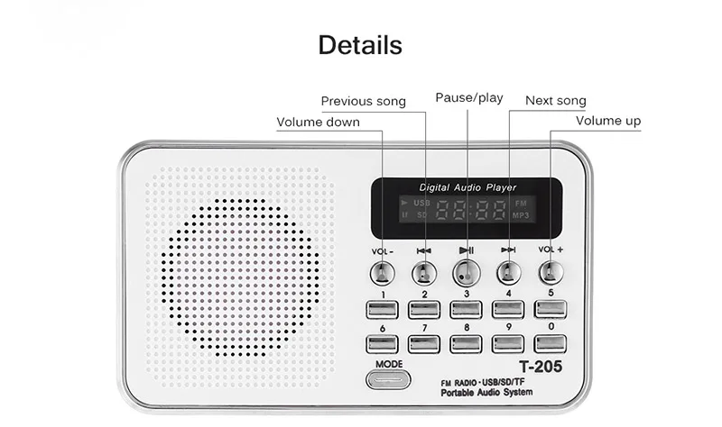 Портативный мини T205 радио FM Ретро цифровой светодиодный MP3 USB музыкальный динамик плеер радио dab поддержка TF SD карты воспроизведение AUX громкий динамик