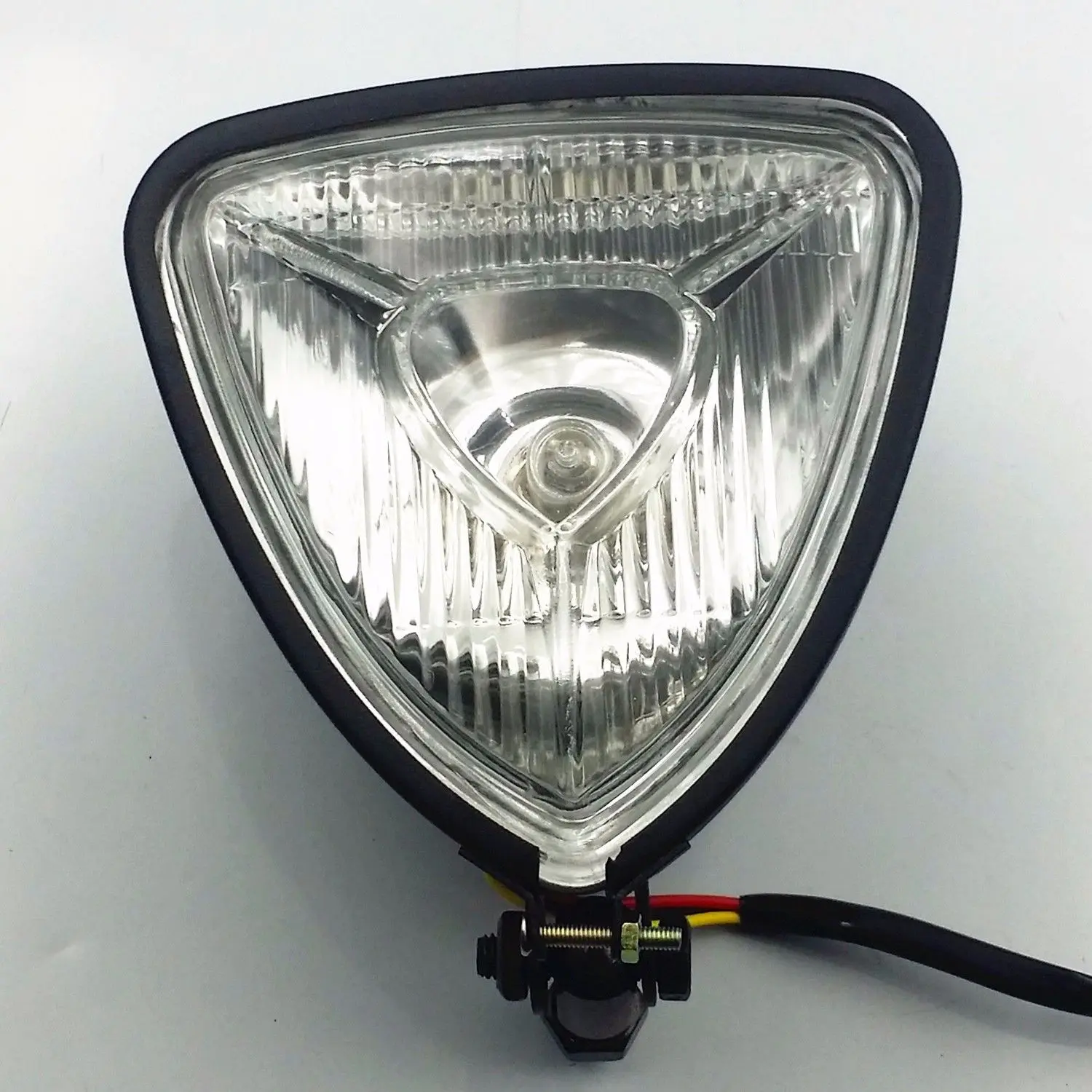 Black Triangle Motorcycle Headlight Cruiser Chopper Bobber Cafe Racer