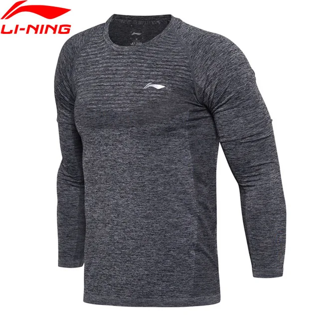 Li-Ning Новая мужская осенняя и зимняя футболка с длинными рукавами для бадминтона быстросохнущая дышащая спортивная одежда ATLM111 CONF17 - Цвет: Серый
