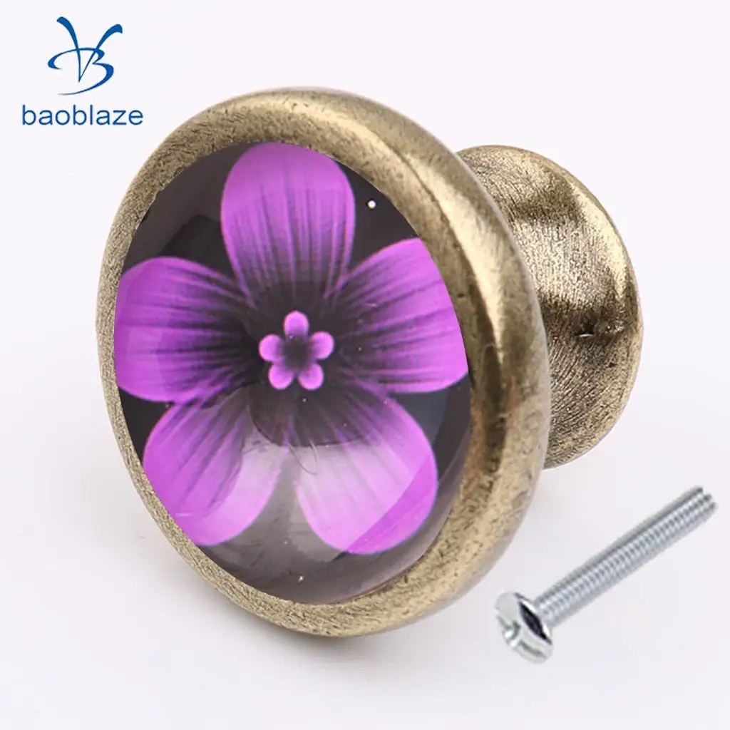 Flower Door Knob Cabinet Drawer Closet Cupboard Handle Furniture Hardware