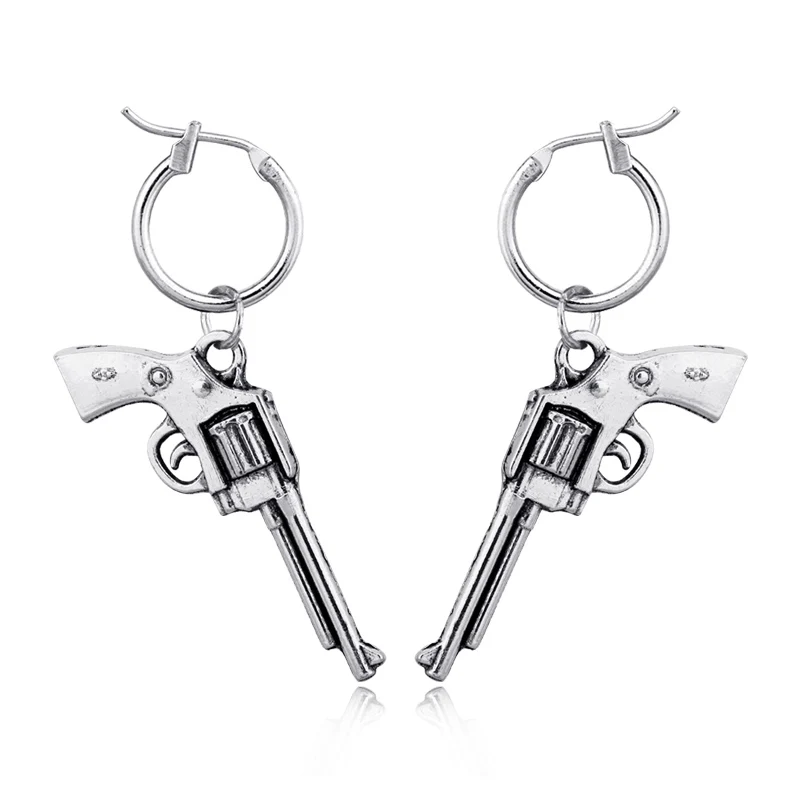 1Pair European Personality Cool Gun Pendant Hoop Earrings For Women