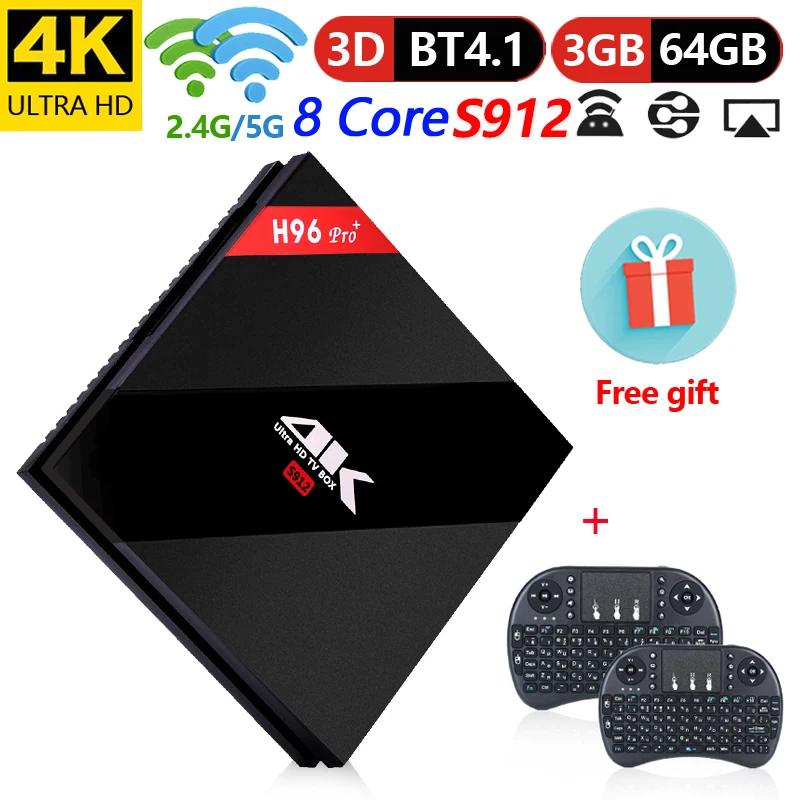 Original H96 Pro Plus android smart tv box 7.1 Amlogic S912 Octa Core 3G/64G dual wifi BT4.1 4K H96