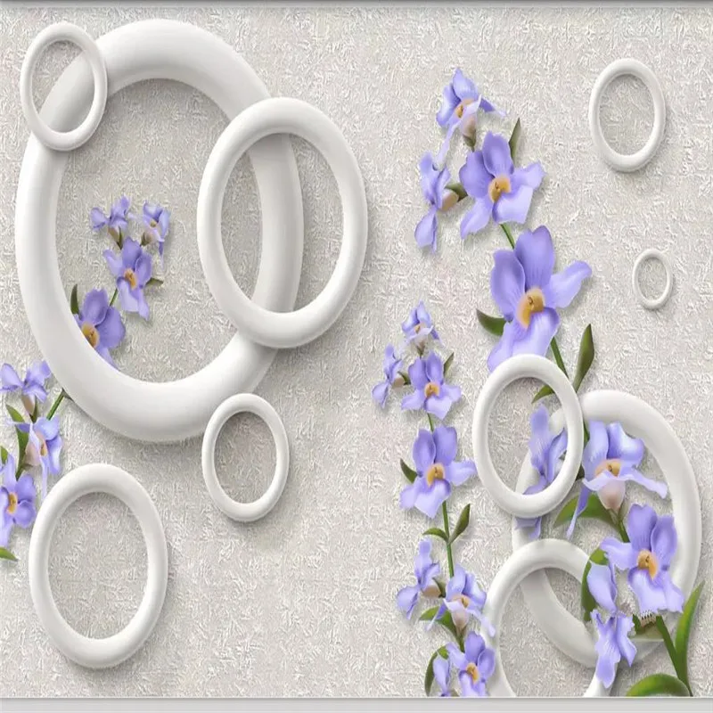 

Custom 3D murals warm fashion purple flowers circle background wall decoration painting wallpaper mural photo wallpaper