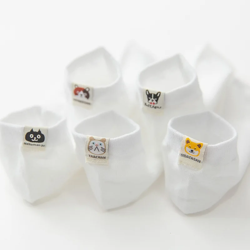 Женские носки, белые, розовые, синие, низкие, однотонные, милые, хлопковые, женские носки для девочек, невидимые короткие носки, забавные носки с котом