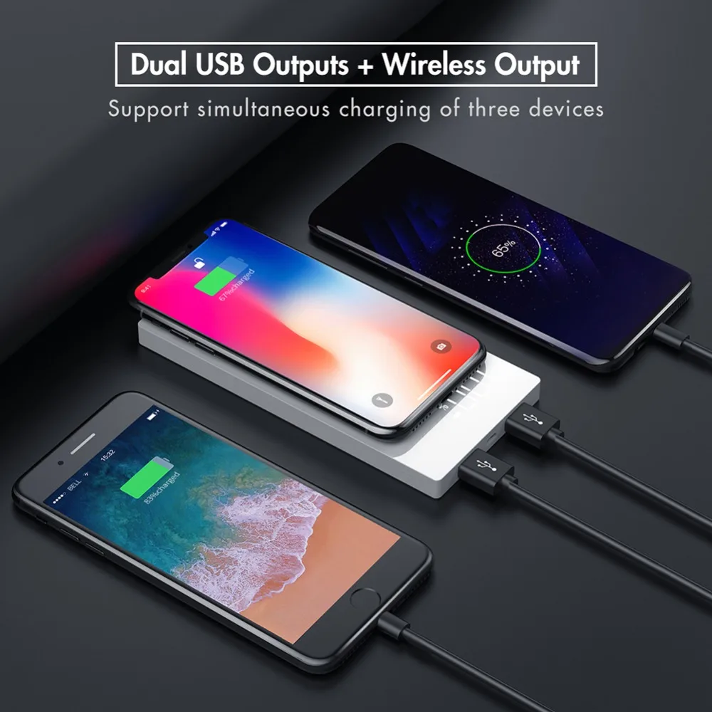 Qi Wireless Charger Power Bank 20000mAh Portable Dual USB Phone Charger External Battery Pack for Xiaomi iPhone Huawei Poverbank Qi Wireless Charger Power Bank 20000mAh Portable Dual USB Phone Charger External Battery Pack for Xiaomi iPhone Huawei Poverbank