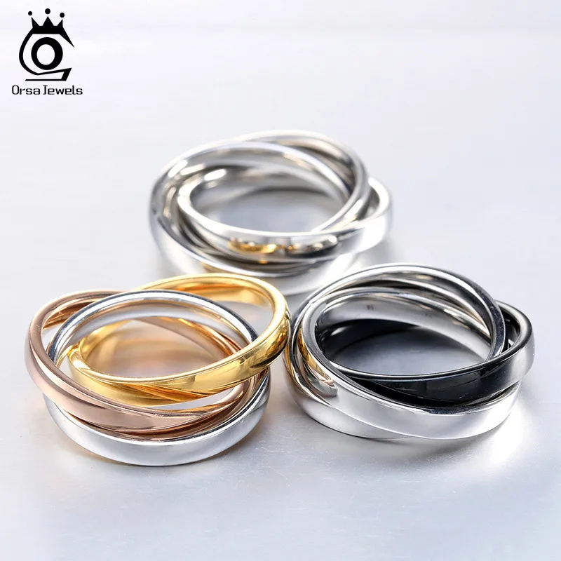 ORSA JEWELS Stylish Color Mixed Ring Set for Women Rose Gold Color 316L Stainless Steel Rings Trendy Party Jewelry GTR24
