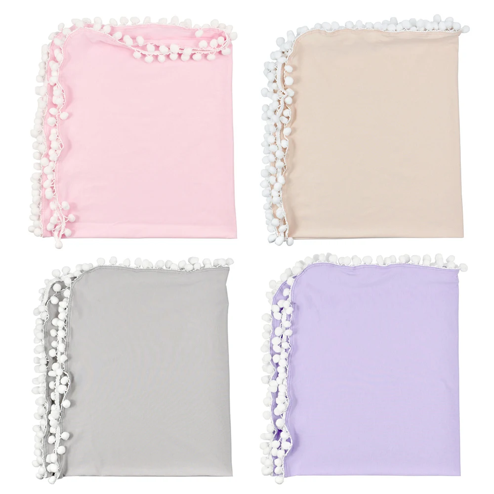 

Baby Swaddle Blanket Soft Breathable Cotton Coral Pom pom Blankets Knit swaddle Blanket For Newborn Baby