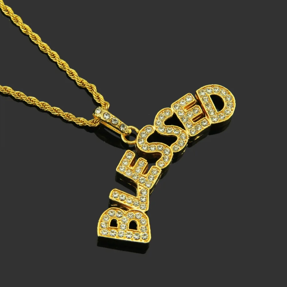 Мужские ожерелья с подвеской в стиле хип хоп со Льдом bling BLESSED модные трендовые