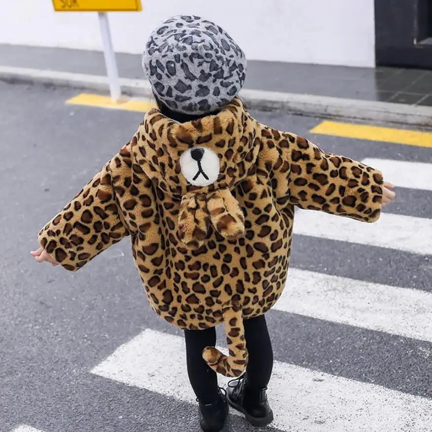 

Winter Children's Hooded Jacket Faux Fur Coat Cartoon Leopard Jacket Boys Girls Warm Outerwear Long Sleeve Kids Clothes Y109