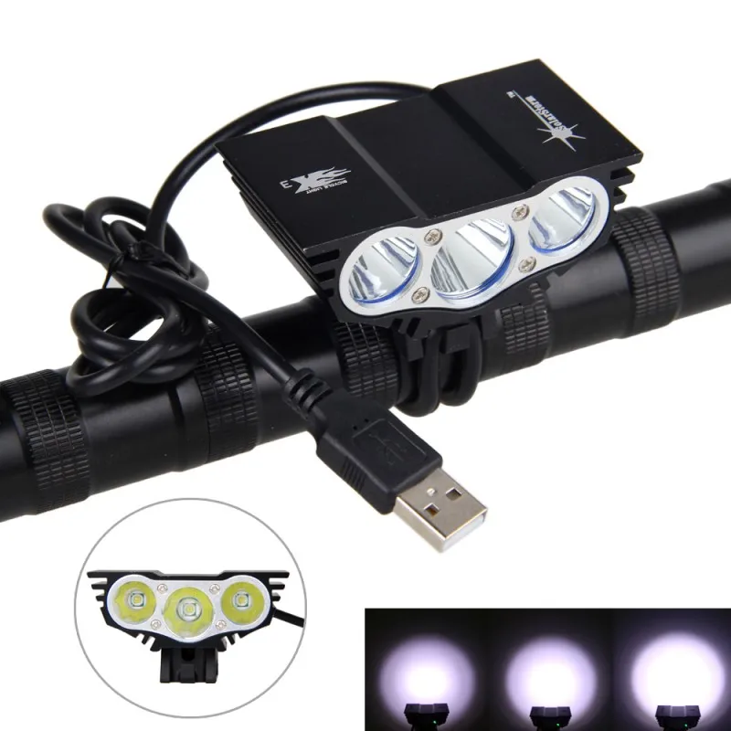 방수 3XLED 자전거 라이트 전면 자전거 헤드 라이트 USB 라인 야간 사이클링 램프 5V 헤드 램프 전용 램프 배터리 없음