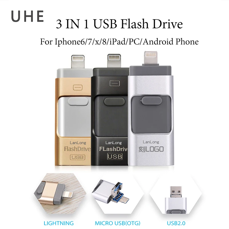 Новый дизайн флеш накопитель USB 2 0 8 ГБ 16 32 64 3 порта в 1 карта памяти для Iphone/Ipad/Android