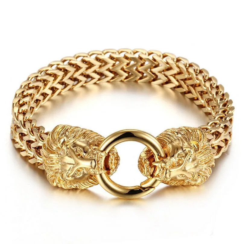 9 Inch 24mm Gothic Punk Men S Vintage Gold Lion Skeleton Skull 9 Inch 24mm Gothic Punk Men S Vintage