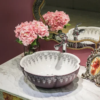 

Chinese Antique ceramic sinks china wash basin Ceramic Counter Top Wash Basin Bathroom Sinks Blue And White wash bowl basin