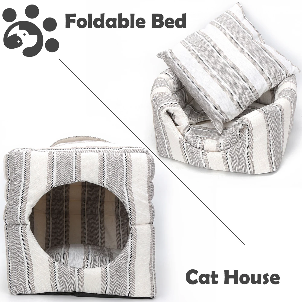 Кровать для домашних животных уютная кошечка домик для маленьких собак кошки противоскользящая Нижняя кровать для кошек Съемная подушка для щенков кошечки BD0072
