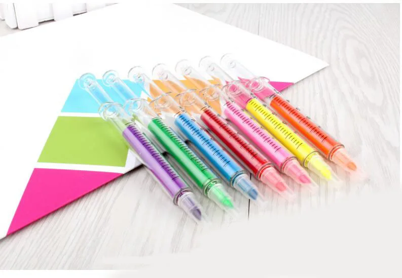 Симпатичные Флуоресцентные Ручки в форме шприца текстовые Маркеры Ручка корейские канцелярские принадлежности Schllo Поставки
