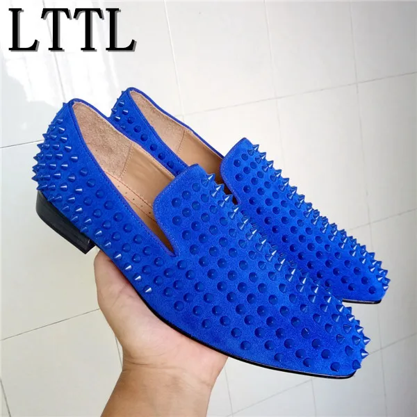 

Blue Suede Studded Stuts Spikes Moccasins Shoes Men's Smocks Slipper Casual Shoes Men Dress Apartments Loafers Shoes