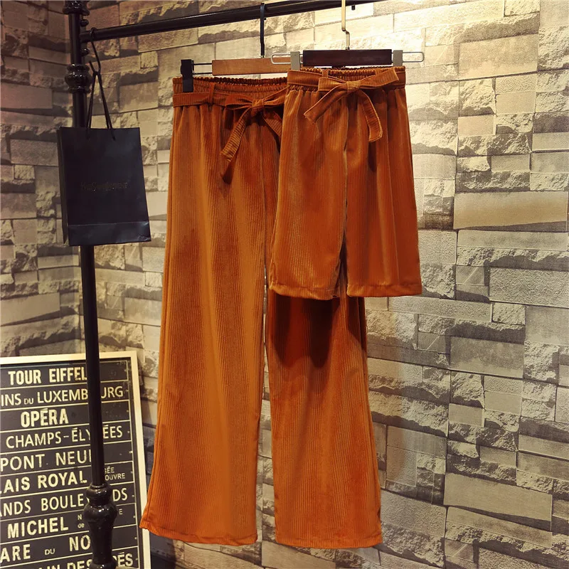 2019 Female Women Girls Wide-legged Pants for Family Matching Clothes Pants with Bowtie Mommy and Me Clothes Girl Capris