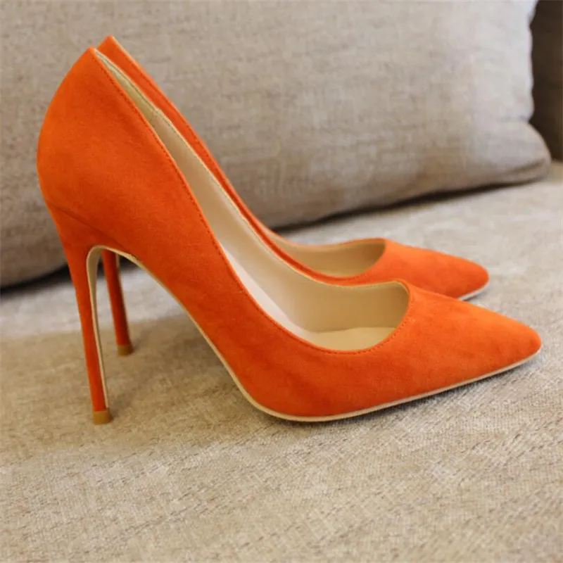 

Free shipping fashion women Pumps orange flock Pointy toe high heels shoes size33-43 12cm 10cm 8cm party shoes Stiletto heeled