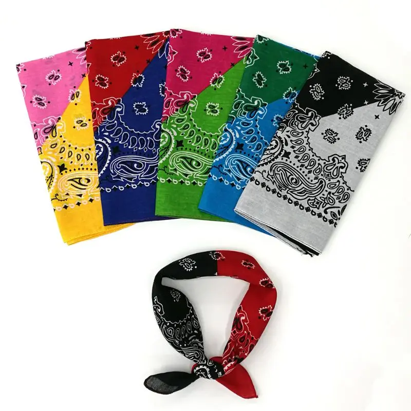 

Bohemian Paisley Floral Double Color Block 50x50CM Unisex Cotton Pocket Square Scarf Headband Bandana Hip-Hop Wristband Neck Tie