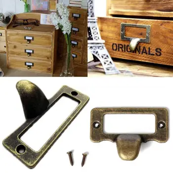 

6 Pcs Antique Brass Drawer Label Pull Cabinet Frame Handle File Name Card Label Cabinet Pulls Retro Furniture Decoration