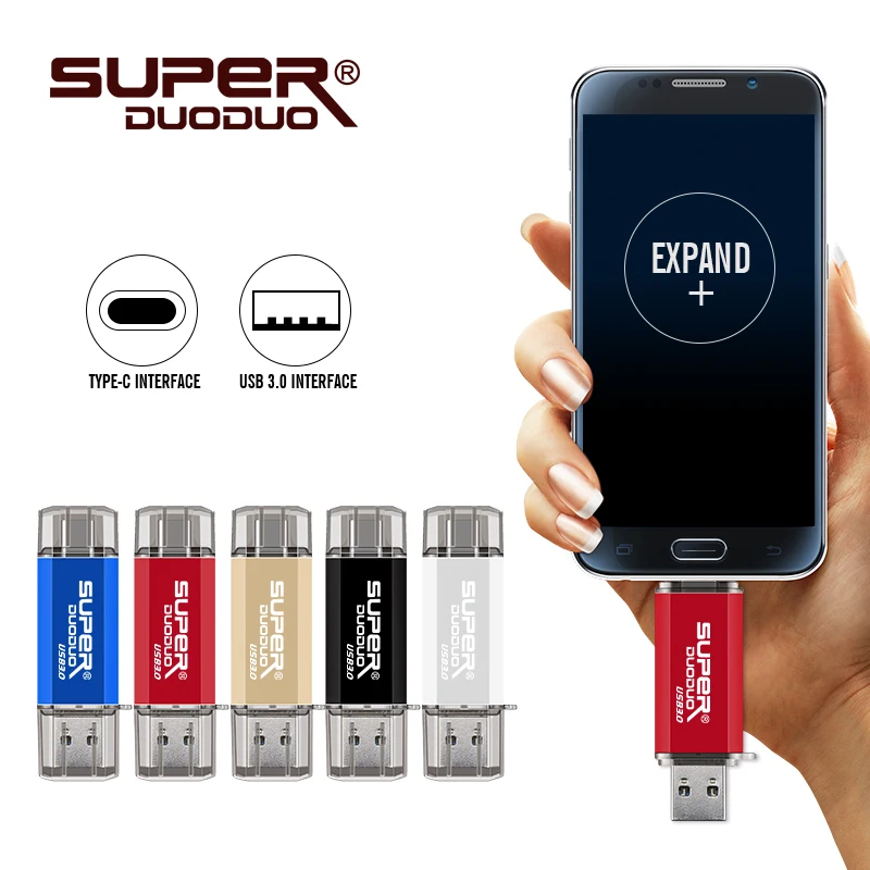 

2 in 1 Type-C USB 3.0 Flash Drive 32GB 64GB 128GB flash memoria usb stick original capacity pendrive high quantity U disk