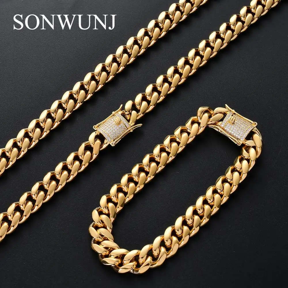 Cuban Chain Necklace with Brass Setting 