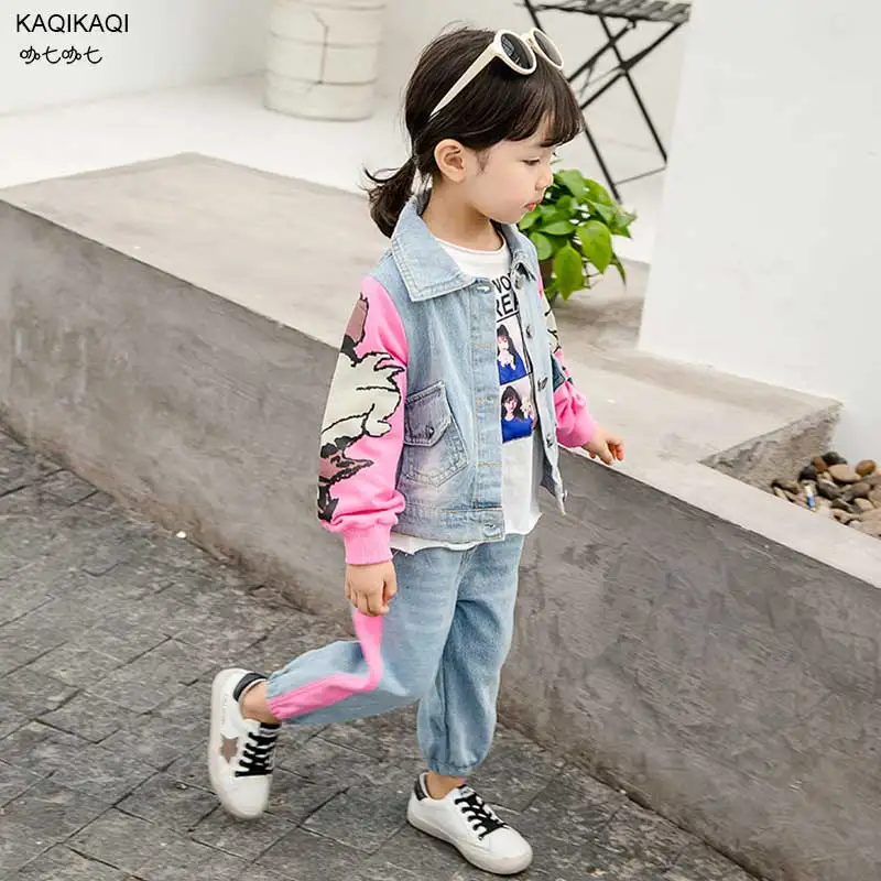 Детская одежда джинсовый костюм для девочек Новая Осенняя корейская детская куртка детская джинсовая куртка+ Джинсы Комплекты из 2 предметов комплекты для мальчиков