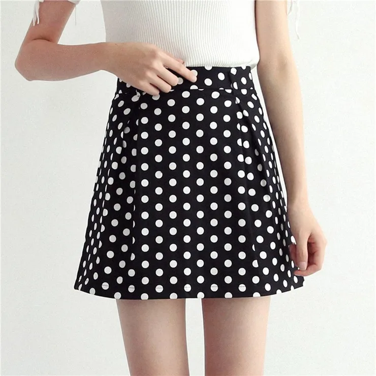 2018 New Fashion Women Skirt Summer Black Polka Dot Skirts Ladies Jupe Femme Casual High Waist Skirt Verano Mini Faldas Mujer (4)