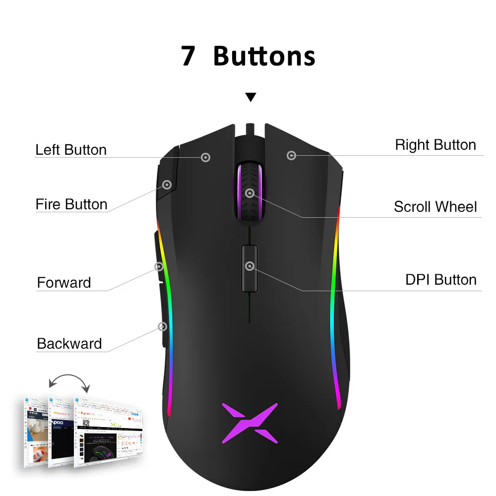Delux M625 RGB Backlight Gaming Mouse 12000 DPI 12000 FPS 7 Buttons Optical USB Wired Mice For LOL DOTA Game player PC Laptop Delux M625 RGB Backlight Gaming Mouse 12000 DPI 12000 FPS 7 Buttons Optical USB Wired Mice For LOL DOTA Game player PC Laptop