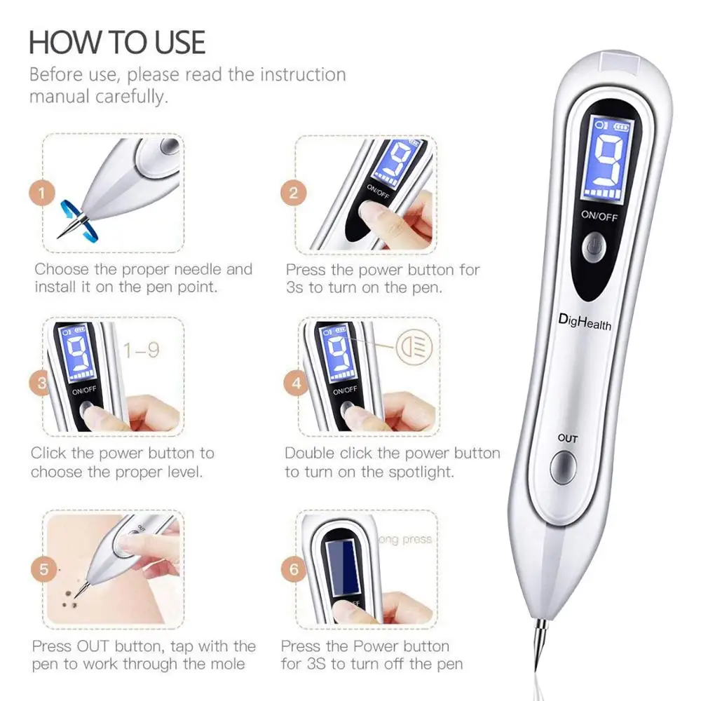 Метка на коже ручка для удаления УФ светодиодный 9 регулируемых режимов удаления с 10 тонкими иглами метка на коже s для бородавки пятна татуировки тела веснушки Nevus
