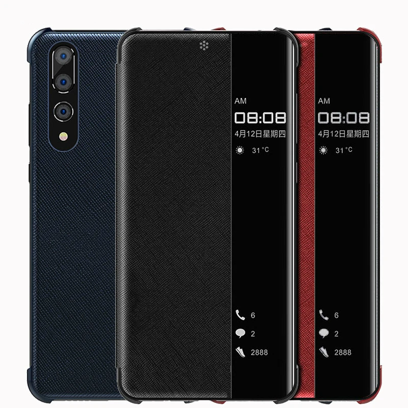 

For HUAWEI P20 Pro Case Sports Car Design Smart View For HUAWEI P20 Case Plating Mirror Window Flip Car Genuine Leather Cover