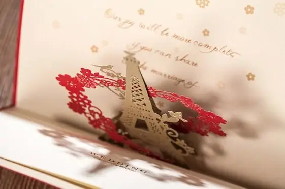  New Arrive 3D greeting cards Eiffel Gift Greeting 3D Blessing Cards invitation card wedding card - 32672112582