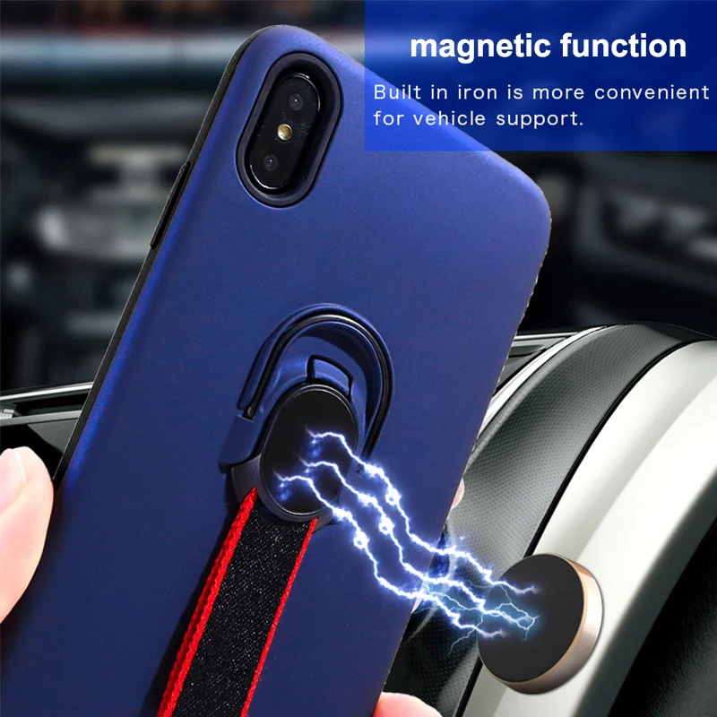 

for iPhone XR Adsorption Case Cover for iPhone XS Max XS 7 Plus 8 6 6S Plus 5 5S SE Magnetic Ring Stand Case with Strap