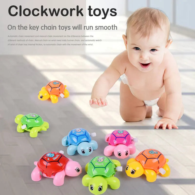 

Classic New Born wind up Clockwork Toy Random Color Carton Animal Turtle Clock Movement And Educational Toys For Children