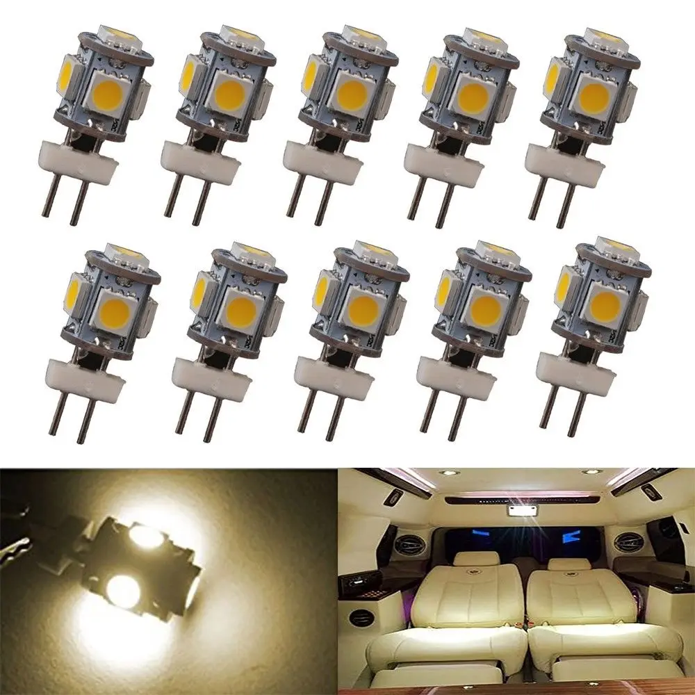 10Pcs Warm White G4 5 SMD LED 5050 DC 12V RV Marine Boat Camper Light