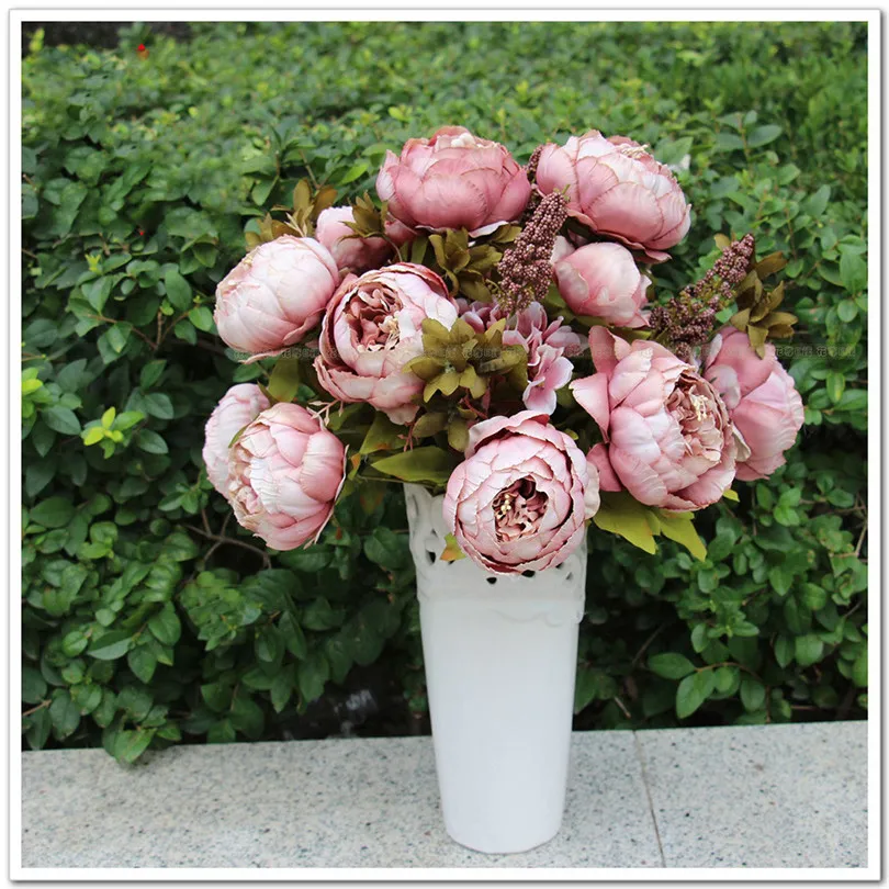 Home Decoration Fake Flowers Artificial 1Bouquet 8 Heads Artificial Peony Silk Flower Leaf Home Wedding Party Decor  (20)
