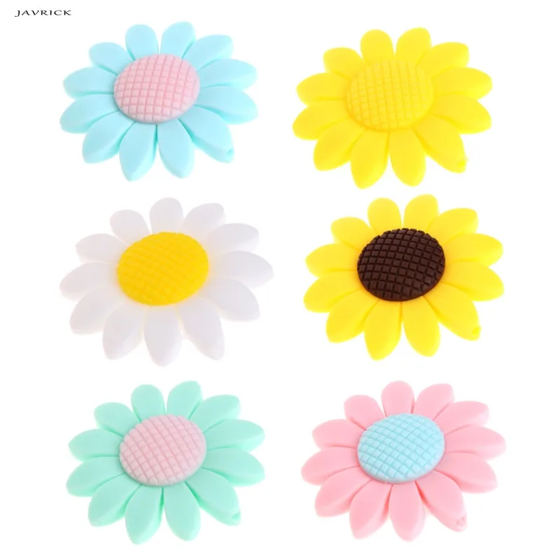 

JAVRICK Silicone Beads Pendant Baby Teether Sunflower DIY Necklace Decor Safety Teething