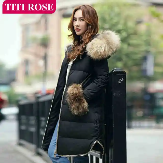 Cheap 2015 New Hot Winter Thicken Warm Woman Down jacket Coat Parkas Outerwear Hooded Raccoon Fur collar  Long Plus Size XL Luxury