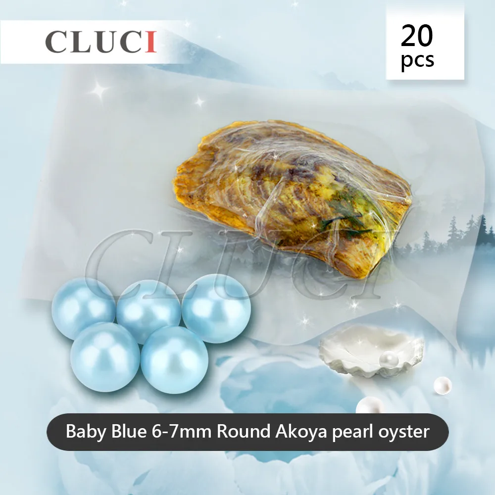 

Baby Blue 6-7mm round akoya skittle Pearls in Oysters with vacuum-packing 20pcs, Colorful Round Beads for Jewelry Making