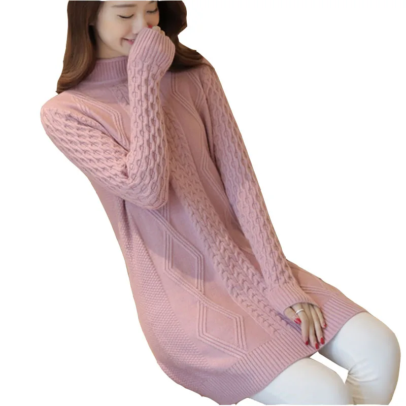 Goedkoop Trui Vrouwelijke Medium Lange 2020 Nieuwe Herfst Winter Losse Plus Size Half Hoge Kraag Tops Dames Binnenkant Set Dikke Gebreide jas Vrouwen