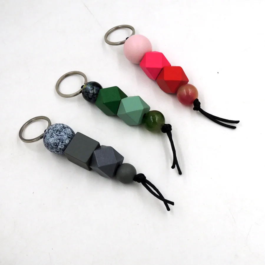 

2019 new geometric keychain wood bag chain fashion lady CROCHET YELLOW GREEN GREY KC048