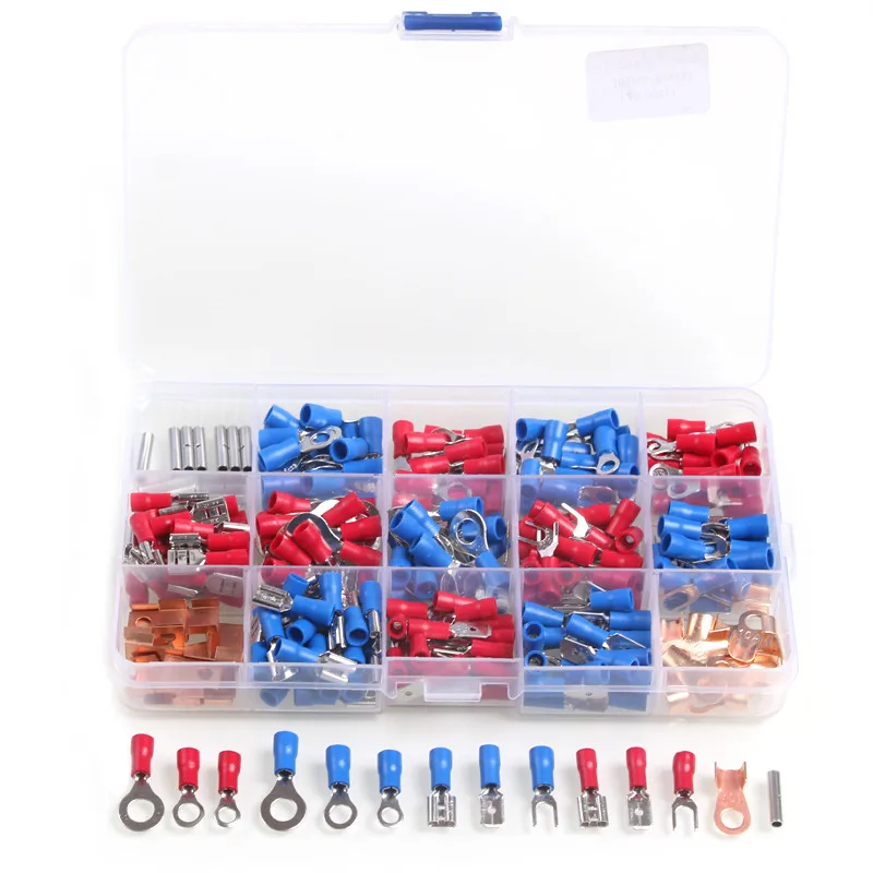 

300PCS Assorted Insulated Electrical Wire Crimp Cable Connector Spade Butt Ring Fork Set Ring Lugs Rolled Terminals Kit with Box