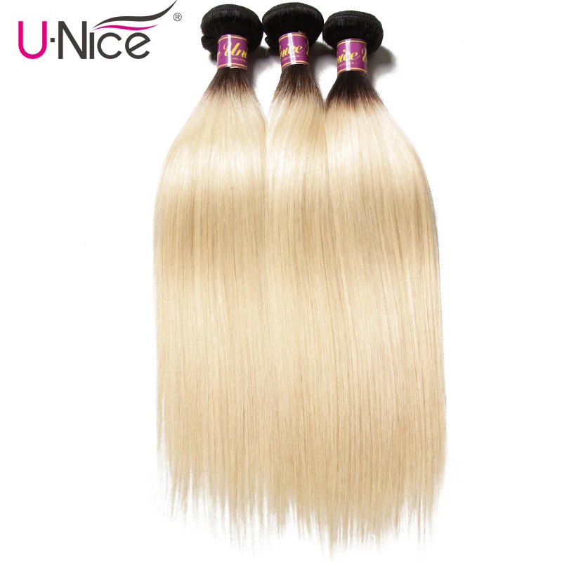UNice Hair Brazilian Straight Hair 3 Bundles T1b/613 Color 100 Remy