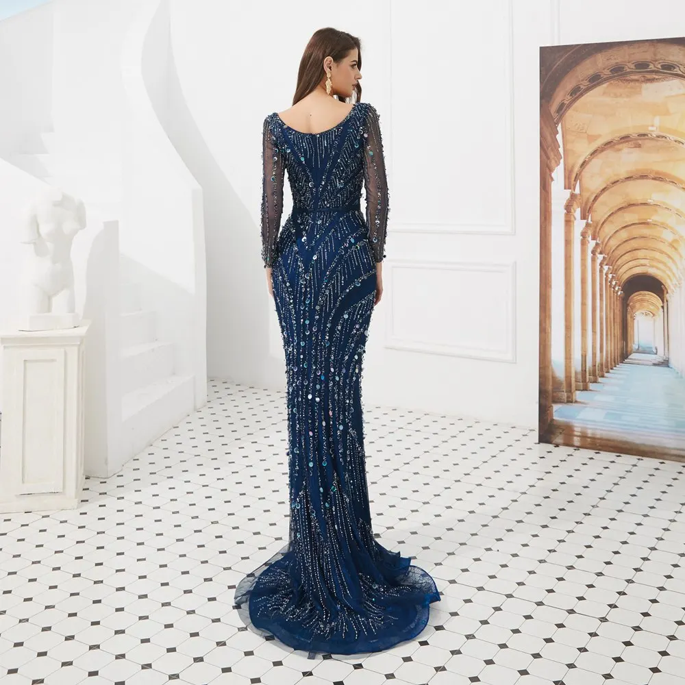 CEEWHY Vintage Long Mermaid Dress Formal Evening Dresses Crystal Beaded Prom Gown Evening Dress Long Sleeve Robe De Soiree CEEWHY Vintage Long Mermaid Dress Formal Evening Dresses Crystal Beaded Prom Gown Evening Dress Long Sleeve Robe De Soiree