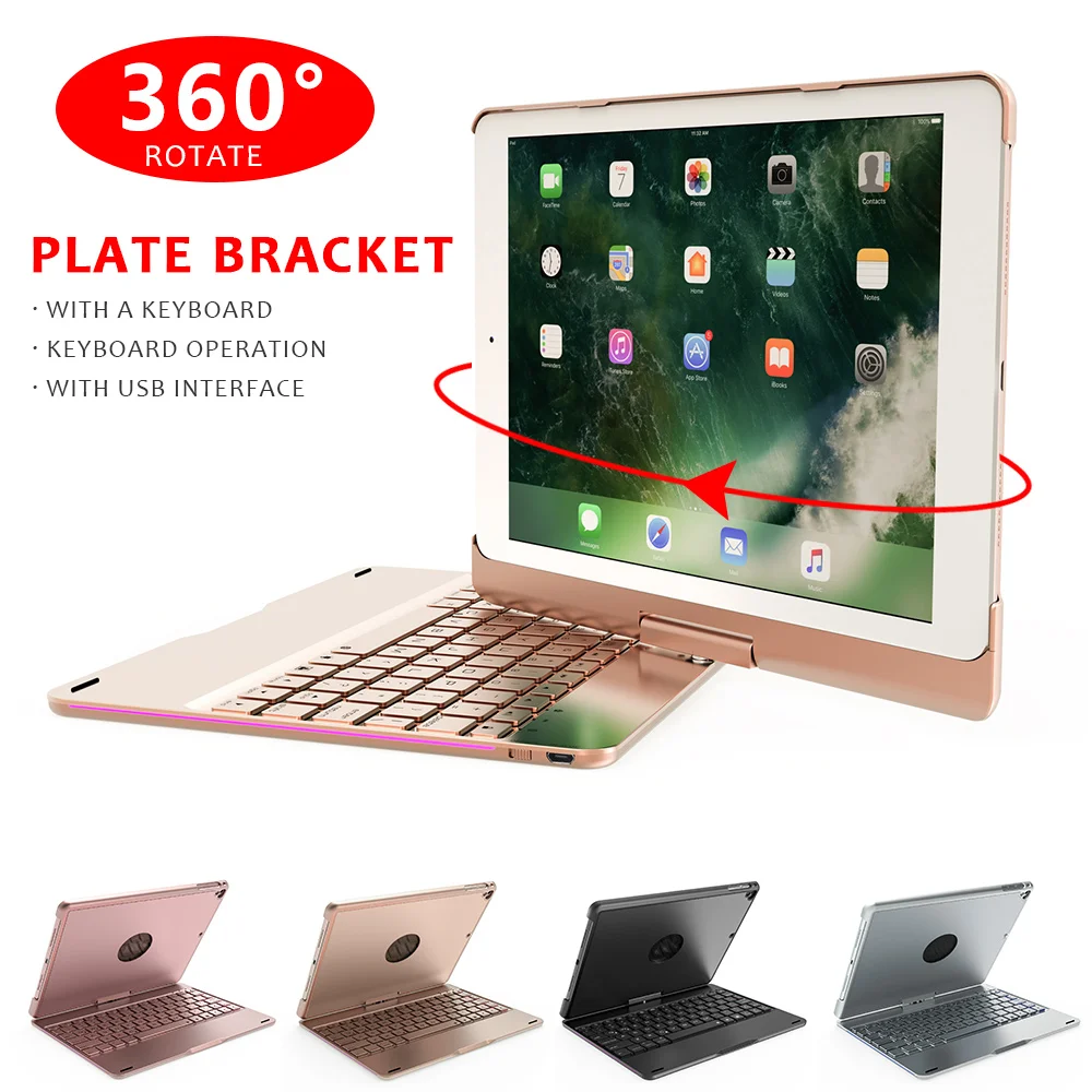 

AMZDEAL Portable Bluetooth Keyboard Cover Rechargeable Laptops 360 Degree Rotation Backlight Keypad for iPad 9.7