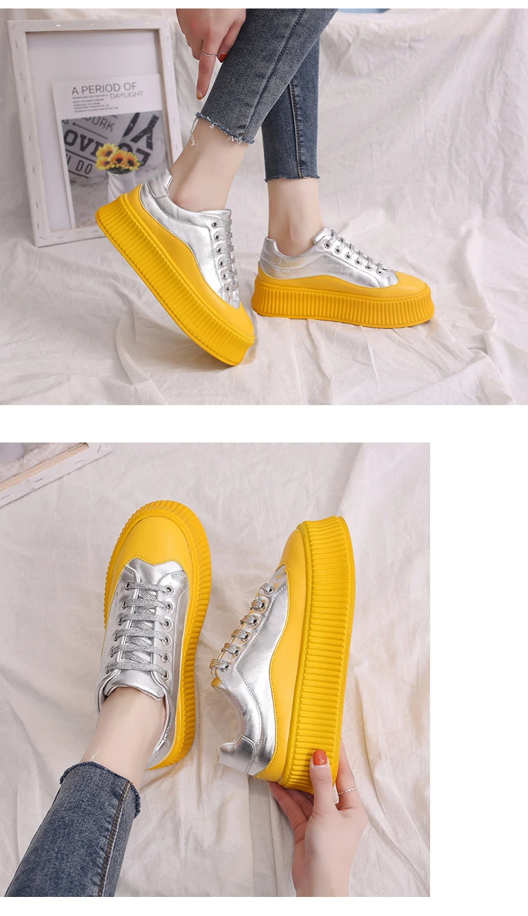 Zapatillas mujer 2019 żółty czerwony moda mieszane kolory buty damskie trampki cekiny grube dno tenis feminino MS-80 -