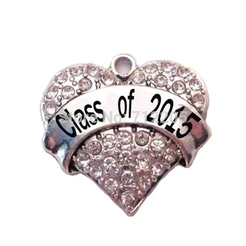

New Arrival 100pcs rhodium fashion Class of 2015 Crystal Heart Pendant(P100178)