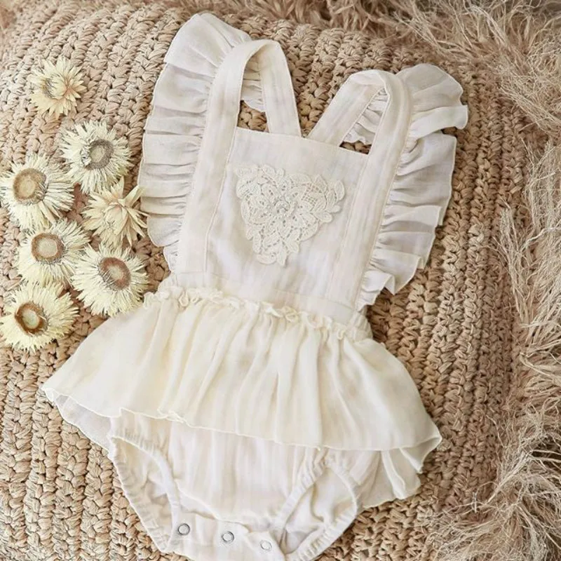 

2019 Newborn Infant Baby Girls Ruffles Lace White Romper Dress Casual Summer Jumpsuit Toddler Baby Girl Clothing Sunsuit