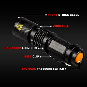 

by dhl 50pcs Black Portable LED Flashlight Torch Light with Q5 2000LM 3Modes Zoomable Waterproof ,For camping